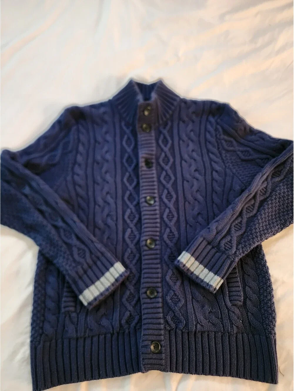 Banana Republic Men's XL Navy Blue Cable Knit  Cotton Blend Button Up Sweater